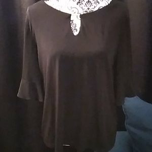 Calvin Klein scalloped short sleeve blouse